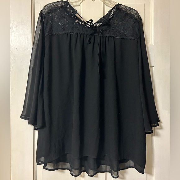 Torrid Women’s Crinkle Chiffon Lace Trim Top Size 2X Sheer Witchy Flounce - Picture 11 of 13